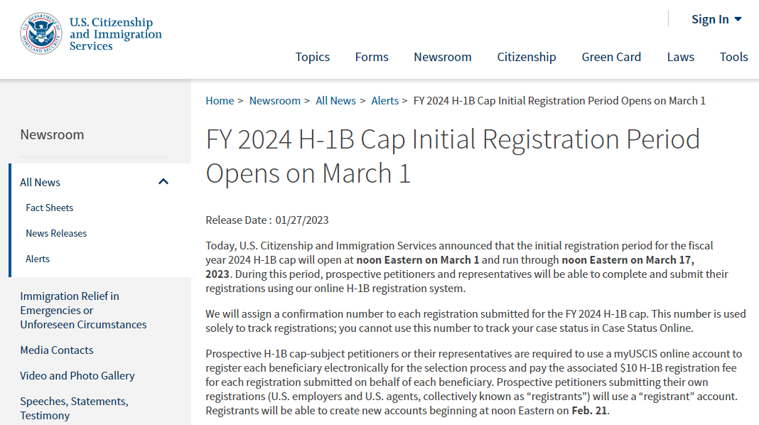 皇冠信用盘登3代理注册_2024财年美国H-1B抽签注册将于3月1日开始